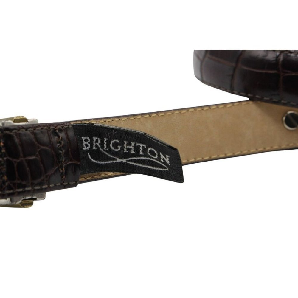 Brighton Brown Croc Grain Leather Silver Gold Hinged Belt #44209 Size M - Picture 4 of 9